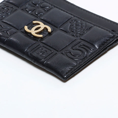 シャネル CHANEL 8番台 2003-2004 アイコンモチーフ ラムスキン カードケース ブラック WS22662