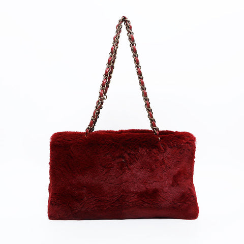 シャネル CHANEL 6番台 2000-2002 ラビット ファー チェーン ショルダーバッグ レッド WS22665