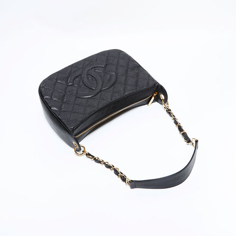 シャネル CHANEL 8番台 2003-2004 キャビア ハーフムーン ココマーク チェーン ショルダーバッグ ブラック WS22667