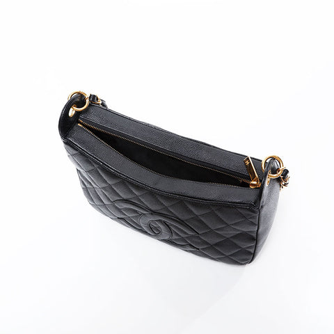 シャネル CHANEL 8番台 2003-2004 キャビア ハーフムーン ココマーク チェーン ショルダーバッグ ブラック WS22667