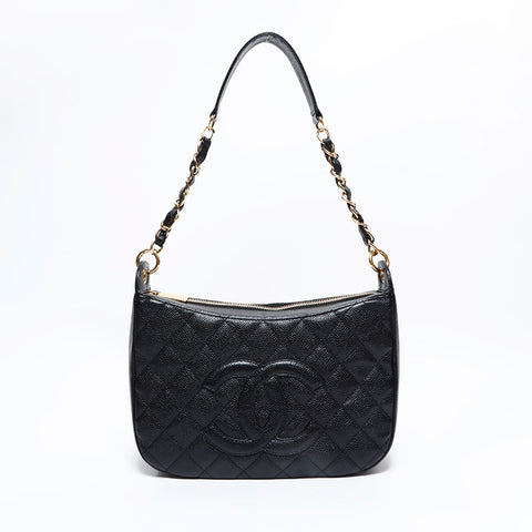 シャネル CHANEL 8番台 2003-2004 キャビア ハーフムーン ココマーク チェーン ショルダーバッグ ブラック WS22667