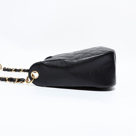 CHANEL No. 8 2003-2004 Caviar Half Moon COCO Mark Chain Shoulder Bag black WS22667