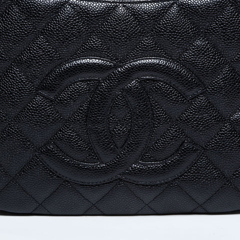 CHANEL No. 8 2003-2004 Caviar Half Moon COCO Mark Chain Shoulder Bag black WS22667