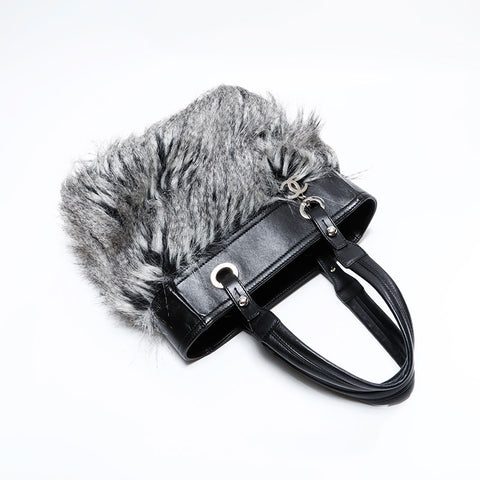 シャネル CHANEL パリビアリッツ ファー 14番台 2010-2011 ハンドバッグ グレー ブラック WS22668