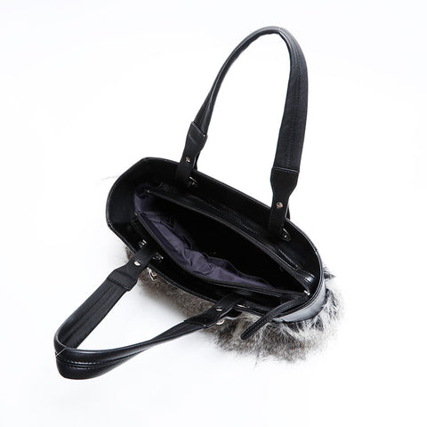シャネル CHANEL パリビアリッツ ファー 14番台 2010-2011 ハンドバッグ グレー ブラック WS22668