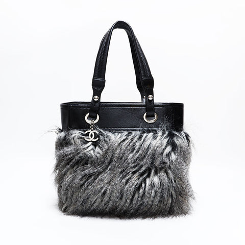 シャネル CHANEL パリビアリッツ ファー 14番台 2010-2011 ハンドバッグ グレー ブラック WS22668