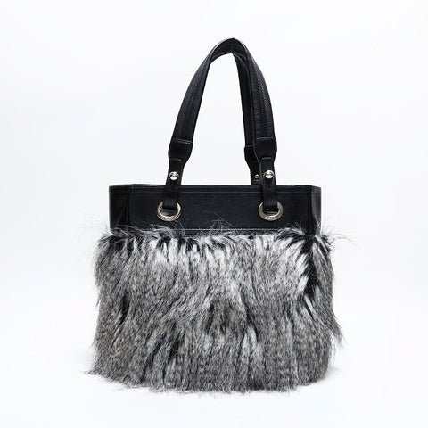 シャネル CHANEL パリビアリッツ ファー 14番台 2010-2011 ハンドバッグ グレー ブラック WS22668