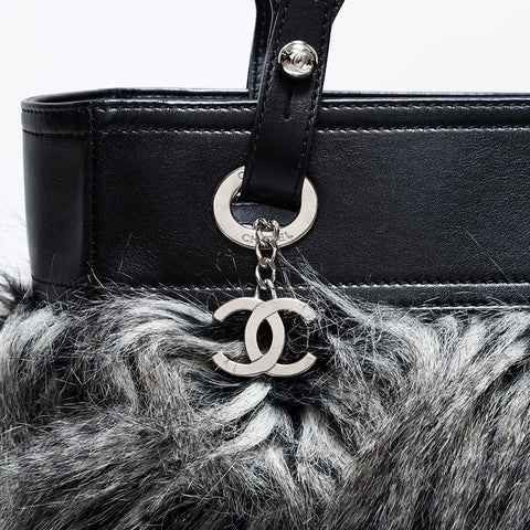 シャネル CHANEL パリビアリッツ ファー 14番台 2010-2011 ハンドバッグ グレー ブラック WS22668