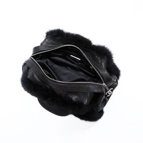 シャネル CHANEL 10番台 2005-2006 ボストンバッグ ファー ハンドバッグ ブラック WS22669
