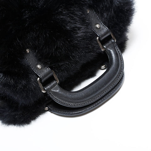 シャネル CHANEL 10番台 2005-2006 ボストンバッグ ファー ハンドバッグ ブラック WS22669