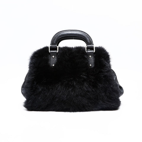 シャネル CHANEL 10番台 2005-2006 ボストンバッグ ファー ハンドバッグ ブラック WS22669