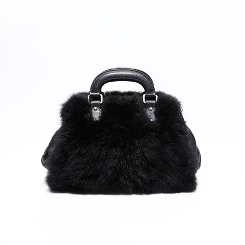 シャネル CHANEL 10番台 2005-2006 ボストンバッグ ファー ハンドバッグ ブラック WS22669