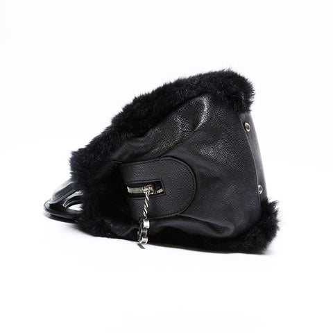 シャネル CHANEL 10番台 2005-2006 ボストンバッグ ファー ハンドバッグ ブラック WS22669
