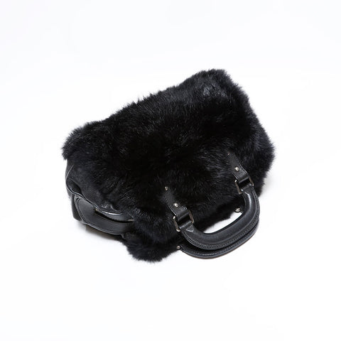シャネル CHANEL 10番台 2005-2006 ボストンバッグ ファー ハンドバッグ ブラック WS22669