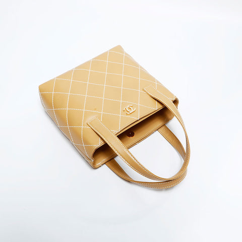 シャネル CHANEL 7番台 2000-2003 ワイルドステッチ ハンドバッグ ベージュ WS22676