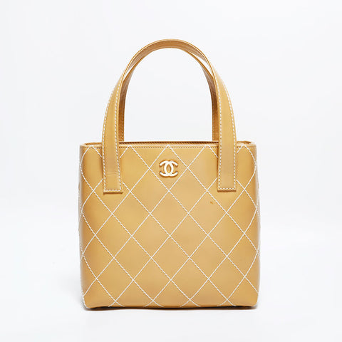 CHANEL No.7 2000-2003 Wild Stitch 手提包 米色 WS22676
