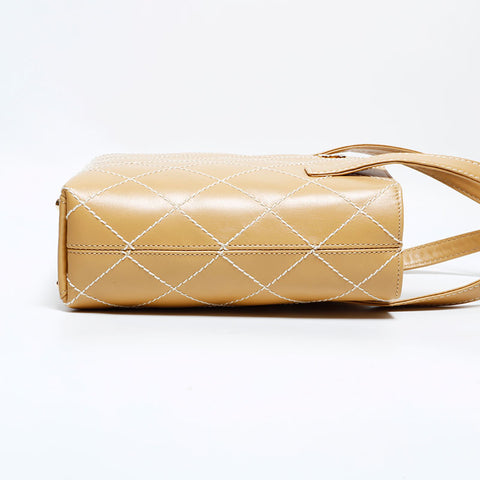 シャネル CHANEL 7番台 2000-2003 ワイルドステッチ ハンドバッグ ベージュ WS22676