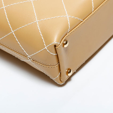 CHANEL No.7 2000-2003 Wild Stitch 手提包 米色 WS22676
