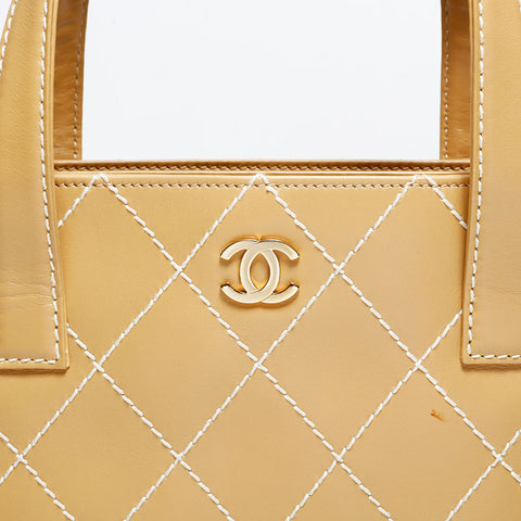シャネル CHANEL 7番台 2000-2003 ワイルドステッチ ハンドバッグ ベージュ WS22676