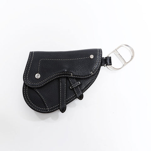 クリスチャンディオール Christian Dior レザー サドルバッグ バッグ チャーム ミニ キーホルダー ポーチ ブラック WS22682