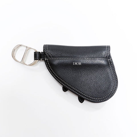 クリスチャンディオール Christian Dior レザー サドルバッグ バッグ チャーム ミニ キーホルダー ポーチ ブラック WS22682