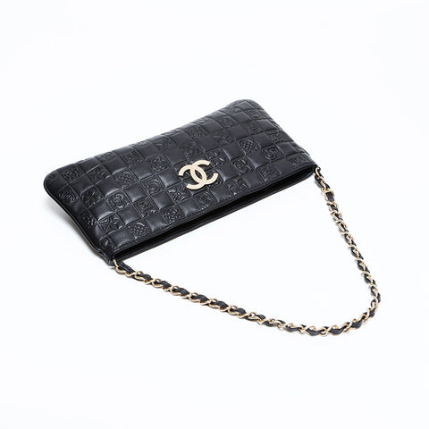 シャネル CHANEL 8番台 2003-2004 ラムスキン アイコンモチーフ ショルダーバッグ ブラック WS22686