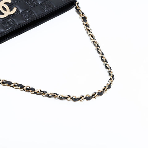 シャネル CHANEL 8番台 2003-2004 ラムスキン アイコンモチーフ ショルダーバッグ ブラック WS22686