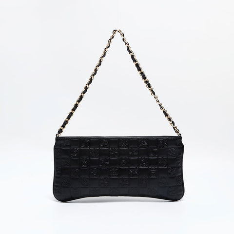 CHANEL No. 8 2003-2004 Lambskin Icon Motif Shoulder Bag black WS22686