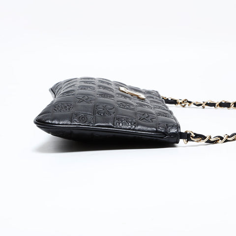 シャネル CHANEL 8番台 2003-2004 ラムスキン アイコンモチーフ ショルダーバッグ ブラック WS22686