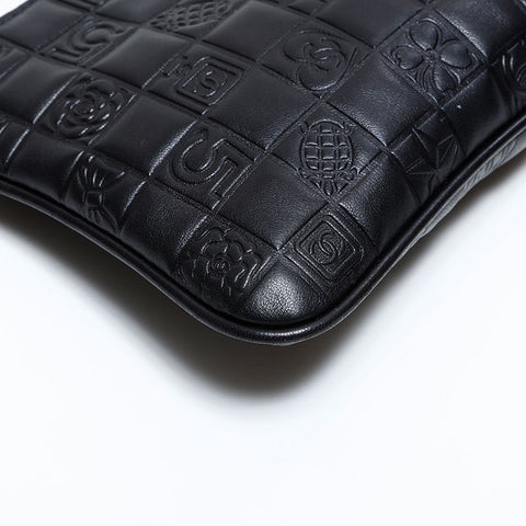 CHANEL No. 8 2003-2004 Lambskin Icon Motif Shoulder Bag black WS22686