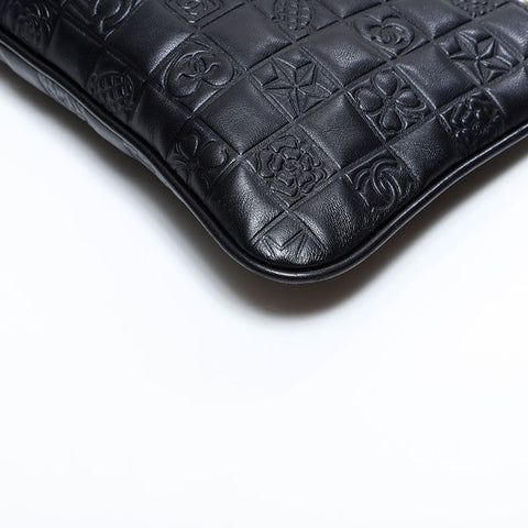 シャネル CHANEL 8番台 2003-2004 ラムスキン アイコンモチーフ ショルダーバッグ ブラック WS22686