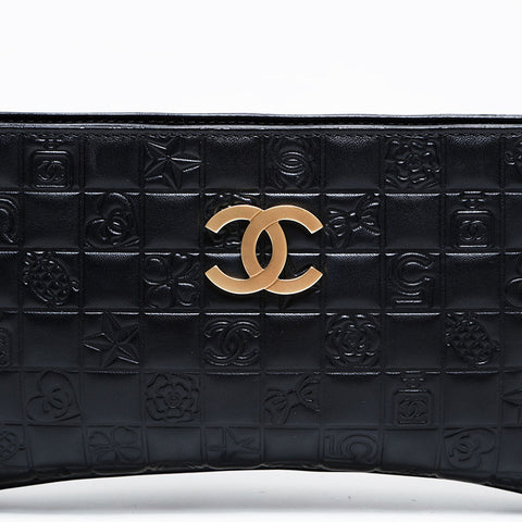 CHANEL No. 8 2003-2004 Lambskin Icon Motif Shoulder Bag black WS22686