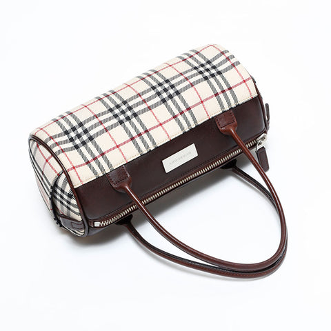 バーバリー BURBERRY キャンバス ノバチェック ミニ ボストン ハンドバッグ ベージュ WS22689