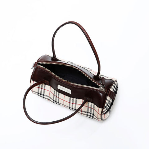 バーバリー BURBERRY キャンバス ノバチェック ミニ ボストン ハンドバッグ ベージュ WS22689