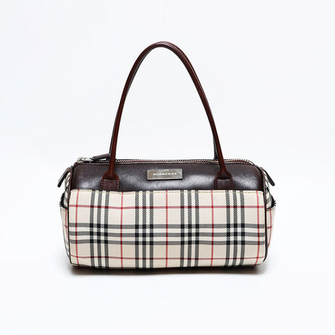 バーバリー BURBERRY キャンバス ノバチェック ミニ ボストン ハンドバッグ ベージュ WS22689