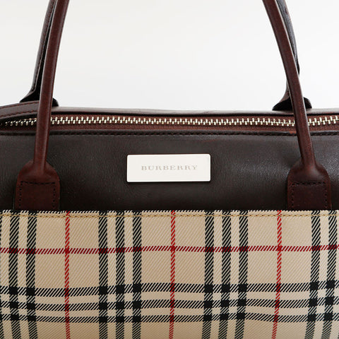 バーバリー BURBERRY キャンバス ノバチェック ミニ ボストン ハンドバッグ ベージュ WS22689