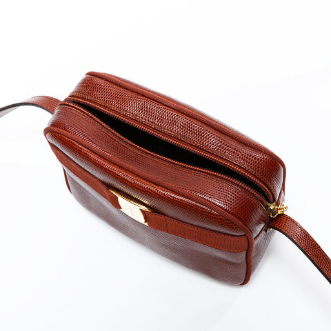 サルヴァトーレフェラガモ Salvatore Ferragamo 型押しレザー ヴァラ ショルダーバッグ レッド WS22691