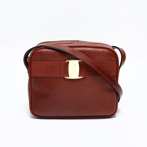 サルヴァトーレフェラガモ Salvatore Ferragamo 型押しレザー ヴァラ ショルダーバッグ レッド WS22691