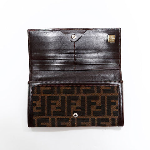 フェンディ FENDI ズッカ キャンバス 長財布 三つ折り財布 ブラウン WS22695
