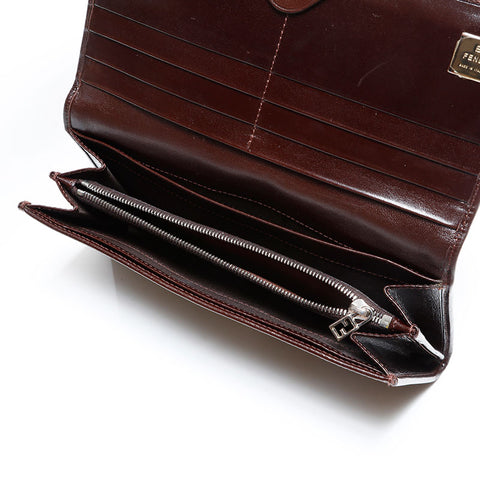 フェンディ FENDI ズッカ キャンバス 長財布 三つ折り財布 ブラウン WS22695