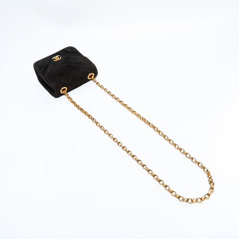 シャネル CHANEL 2番台 1991-1994 スエード シェブロン ミニ ショルダーバッグ ブラック WS22698