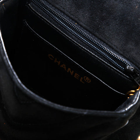 シャネル CHANEL 2番台 1991-1994 スエード シェブロン ミニ ショルダーバッグ ブラック WS22698