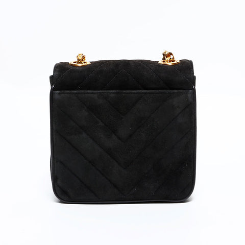 シャネル CHANEL 2番台 1991-1994 スエード シェブロン ミニ ショルダーバッグ ブラック WS22698
