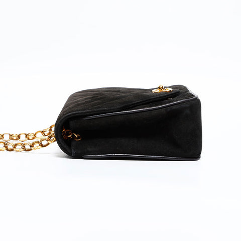 シャネル CHANEL 2番台 1991-1994 スエード シェブロン ミニ ショルダーバッグ ブラック WS22698