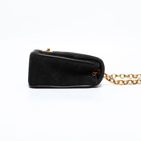 シャネル CHANEL 2番台 1991-1994 スエード シェブロン ミニ ショルダーバッグ ブラック WS22698
