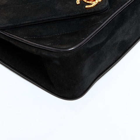 シャネル CHANEL 2番台 1991-1994 スエード シェブロン ミニ ショルダーバッグ ブラック WS22698