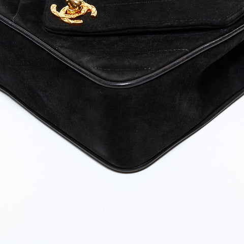 シャネル CHANEL 2番台 1991-1994 スエード シェブロン ミニ ショルダーバッグ ブラック WS22698