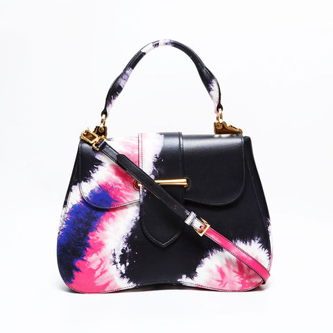 PRADA Sydney Leather 2-Way Tie-Dye Purple Handbag black WS22699