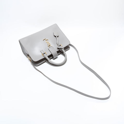 イヴ・サンローラン YVES SAINT LAURENT ベイビー カバス レザー ハンドバッグ グレー WS22705