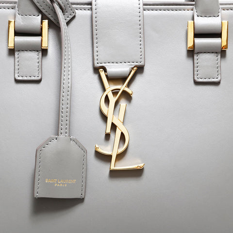 イヴ・サンローラン YVES SAINT LAURENT ベイビー カバス レザー ハンドバッグ グレー WS22705